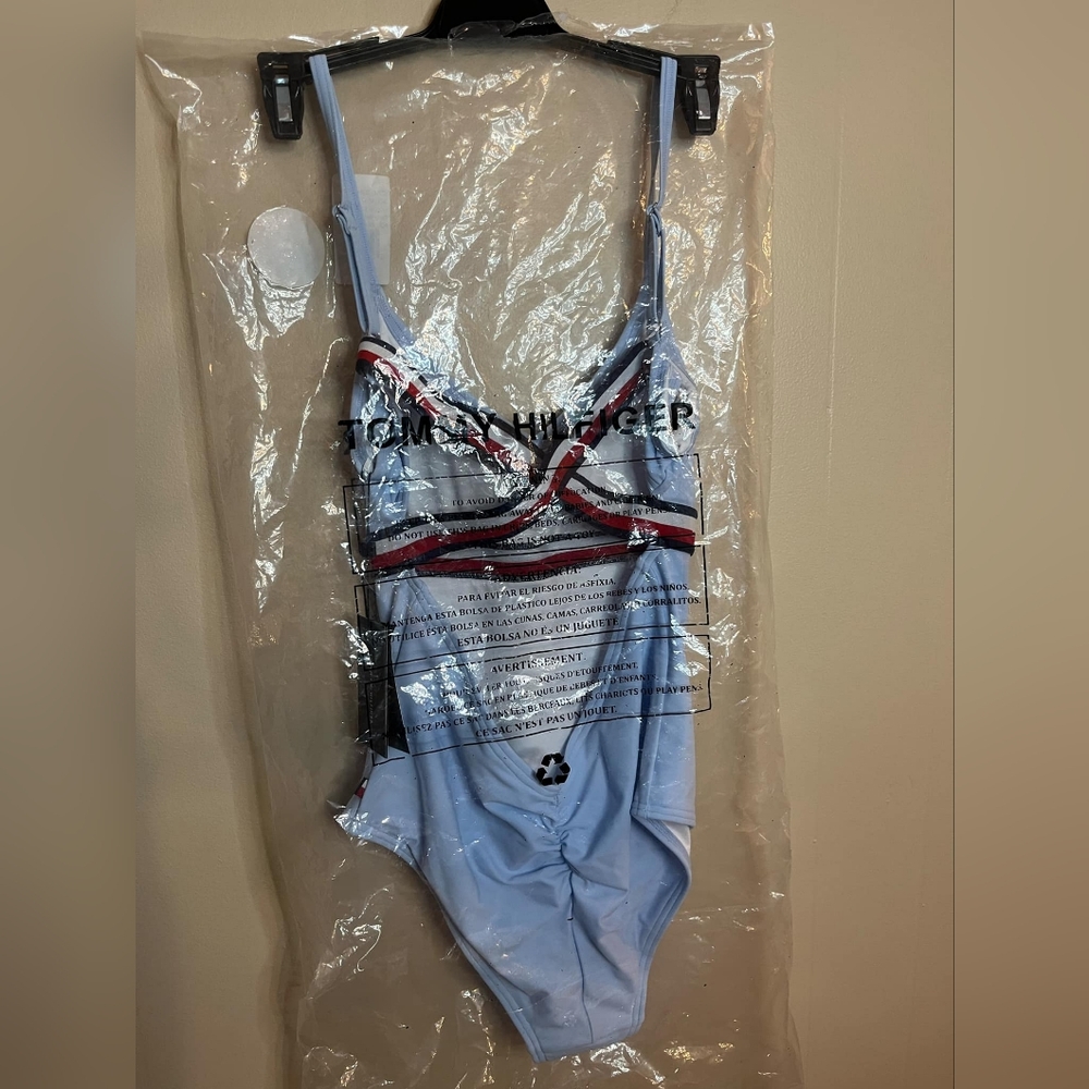Tommy Hilfiger Chambray Blue One Piece Medium Swimsuit - Picture 3 of 7
